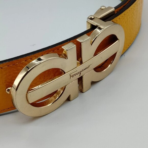 Authentic Ferragamo Belt Yellows Greens Leather mn296-121225 - Picture 6 of 9